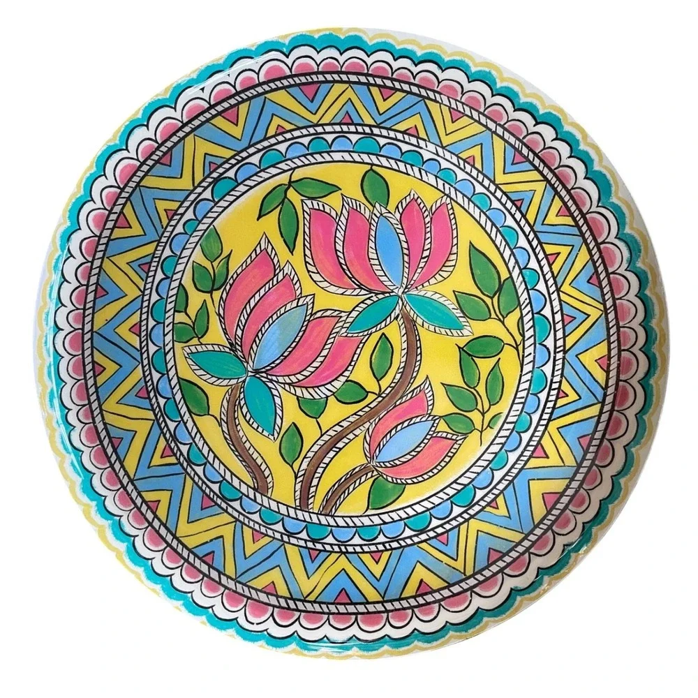 Madhubani Hand Painted Wall Hanging Plates‎ Set of 3 Bird Floral Folk Art Decor